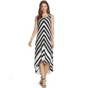 Chico's Size 1‎ = Medium/8 Mitered Stripe High-Low Maxi Dress Spring Summer
